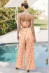 Pink Boho Floral Bandeau Top and High Waist Wide Leg Pants Set